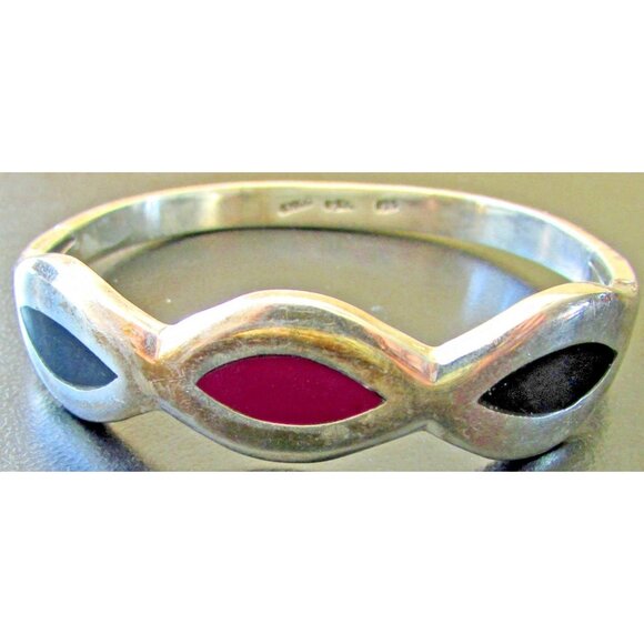 Sterling Silver Onyx Bracelet Bangle Red Purple Black Multi Color  Hinged 6.5 " - Picture 1 of 1